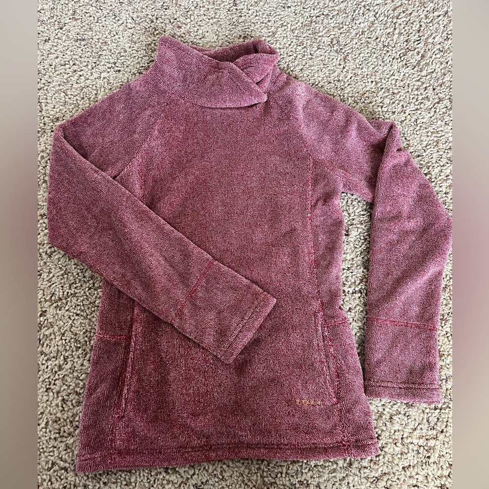 Juniors Roxy Red Invisible Sun Mock Neck Polyester Fleece Pull Over Sweatshirt